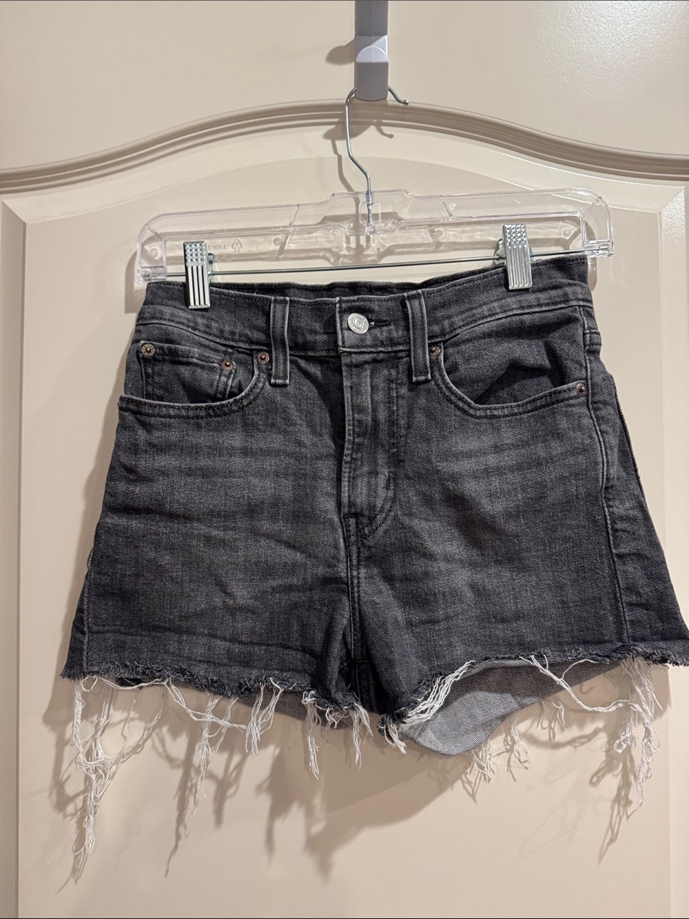 Levi's Black Grey Frayed Hem Denim Shorts